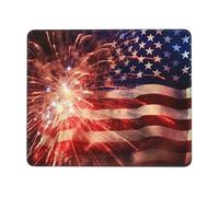 Tappetino per mouse quadrato con base in gomma antiscivolo, 21,1 x 26,2 cm, con bordo cucito, fuochi d'artificio bandiera americana, tappetino per mouse wireless per computer, laptop, casa, ufficio