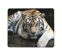 Tappetino per mouse quadrato con base in gomma antiscivolo, 21,1 x 26,2 cm, con bordo cucito, tigre sdraiata sulla roccia, tappetino per mouse wireless per computer, laptop, casa, ufficio