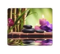 Tappetino per mouse quadrato con base in gomma antiscivolo, 25,4 x 30,5 cm, con bordo cucito, pietre zen e tappetino per mouse da gioco in bambù, per mouse wireless, computer, laptop, casa, ufficio