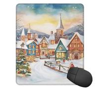 Tappetino per mouse quadrato con base in gomma antiscivolo, motivo: villaggio natalizio con acquerello magico tappetino per mouse con bordo cucito, 25,4 x 30,5 cm, tappetino per mouse wireless per