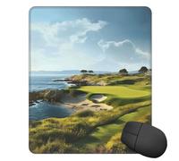 Tappetino per mouse quadrato con base in gomma antiscivolo, tappetino per mouse con campo da golf sul mare con bordo cucito, 25,4 x 30,5 cm, tappetino per mouse wireless per computer portatile, casa