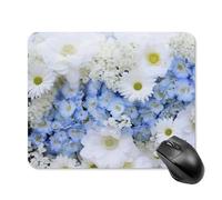 Tappetino per mouse quadrato con bellissimi fiori bianchi e blu, con base in gomma antiscivolo, tappetino per mouse da gioco, tappetino per scrivania per laptop, ufficio, accessori regalo, 20 x 25 cm