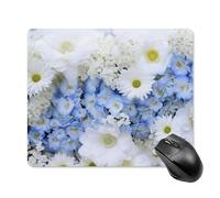 Tappetino per mouse quadrato con bellissimi fiori bianchi e blu, con base in gomma antiscivolo, tappetino per mouse da gioco, tappetino per scrivania per laptop, ufficio, accessori regalo, 18 x 22 cm