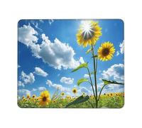 Tappetino per mouse quadrato con bordi cuciti, 20,1 x 24,1 cm, piccolo tappetino per mouse wireless, cielo blu, nuvole bianche, girasoli, per laptop, giochi, ufficio e decorazione della casa