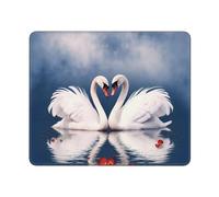 Tappetino per mouse quadrato con coppia di cigni e cuore di San Valentino, con base in gomma antiscivolo, 25,4 x 30,5 cm, tappetino per mouse personalizzato per mouse wireless per laptop accessori da