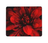 Tappetino per mouse quadrato con dalia rossa su sfondo nero, con base in gomma, tappetino per mouse senza fili, antiscivolo, per laptop, accessori da scrivania, tappetino per mouse da gioco, 20 x 24