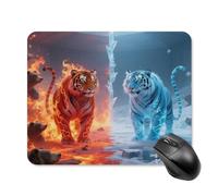 Tappetino per mouse quadrato con due tigri, base in gomma antiscivolo, 20 x 25 cm