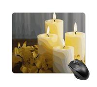 Tappetino per mouse quadrato con farfalla gialla con candele bianche, tappetino per mouse portatile con base in gomma antiscivolo, 18 x 22 cm, ultra sottile, per computer, laptop, accessori da