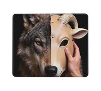 Tappetino per mouse quadrato con maschera di lupo e pecora, base in gomma antiscivolo, tappetino per mouse per computer di casa, 20 x 26,2 cm