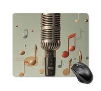 Tappetino per mouse quadrato con microfono con note musicali, tappetino per mouse portatile con base in gomma antiscivolo, 18 x 22 cm, ultra sottile, per computer, laptop, accessori da scrivania da