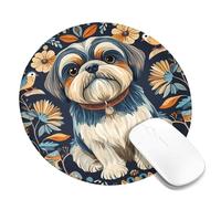 Tappetino per mouse quadrato con motivo floreale Shih Tzu, colore blu navy con fiori colorati, scelta perfetta per gli amanti dei cani, tappetino da scrivania antiscivolo e lavabile, per casa e