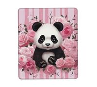 Tappetino per mouse quadrato con panda e fiori rosa a righe bianche e rosa con base in gomma antiscivolo, tappetino per mouse personalizzato per mouse wireless, laptop, accessori da scrivania da