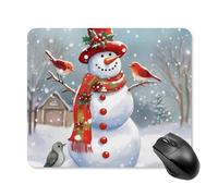 Tappetino per mouse quadrato con pupazzo di neve e uccellini, ultra sottile, superficie liscia e base in gomma antiscivolo, impermeabile, confortevole, per computer portatili, 25 x 30 cm