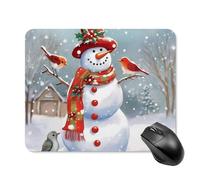 Tappetino per mouse quadrato con pupazzo di neve e uccellini, ultra sottile, superficie liscia e base in gomma antiscivolo, impermeabile, confortevole, per computer portatili, 20 x 25 cm