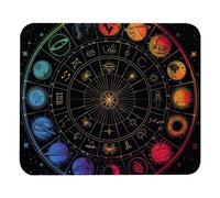 Tappetino per mouse quadrato, con segni zodiacali colorati, pianeti, simboli, lavabile, con base in gomma antiscivolo, tappetino per mouse wireless per computer, facile scorrimento
