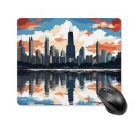 Tappetino per mouse quadrato con skyline di Chicago, tappetino per mouse portatile con base in gomma antiscivolo, 18 x 22 cm, ultra sottile, per computer, laptop, accessori da scrivania da ufficio