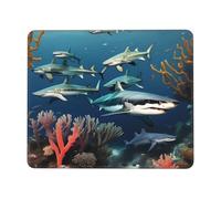 Tappetino per mouse quadrato con squali sotto il mare, impermeabile, con base in gomma antiscivolo, per computer portatile da ufficio, per casa, ufficio, viaggi, 20 x 24 cm