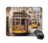 Tappetino per mouse quadrato con tram di Lisbona, tappetino per mouse portatile con base in gomma antiscivolo, 20 x 25 cm, ultra sottile, per computer, laptop, ufficio, accessori da scrivania