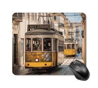 Tappetino per mouse quadrato con tram di Lisbona, tappetino per mouse portatile con base in gomma antiscivolo, 25 x 30 cm, ultra sottile, per computer, laptop, ufficio, accessori da scrivania