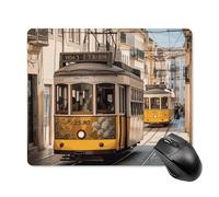 Tappetino per mouse quadrato con tram di Lisbona, tappetino per mouse portatile con base in gomma antiscivolo, 18 x 22 cm, ultra sottile, per computer, laptop, ufficio, accessori da scrivania
