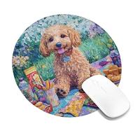 Tappetino per mouse quadrato da scrivania con simpatico cane da picnic, design con pelliccia colorata e dolcetti, tappetino per mouse con bordo cucito, tappetino per mouse da gioco in gomma antisci