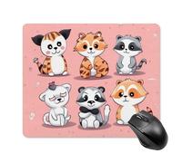 Tappetino per mouse quadrato disegnato a mano con simpatici animali da gioco, ultra sottile, superficie liscia e base in gomma antiscivolo, impermeabile, confortevole, per computer portatili, 18 x 22