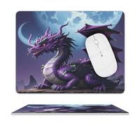 Tappetino per mouse quadrato in pelle con drago viola e luna viola, tappetino per mouse da gioco impermeabile con base in gomma antiscivolo, piccolo tappetino per mouse portatile per scrivania, laptop
