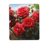 Tappetino per mouse quadrato, motivo: cespuglio di rose rosse in giardino, con base in gomma antiscivolo, tappetino per mouse personalizzato, per mouse wireless, laptop, accessori da scrivania