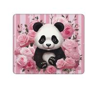 Tappetino per mouse quadrato, motivo: panda con rose e rose, a righe bianche e rosa, con base in gomma antiscivolo, 25,4 x 30,5 cm, tappetino per mouse personalizzato, per mouse wireless, laptop
