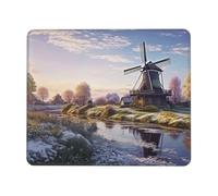 Tappetino per mouse quadrato per computer con paesaggio con un tradizionale mulino a vento con bordi cuciti, tappetino per mouse con base antiscivolo, tappetino per mouse da gioco, grande, lavabile