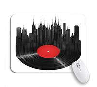 Tappetino per Mouse Record Vinyl City Music Turntable Jazz Building Sound Retro Tappetino Mouse Facile da Pulire Impermeabile Tappetino Mouse Gaming, per Scrivania, Laptop, 25 x 30cm