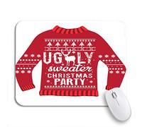 Tappetino per Mouse Red Animal Ugly Sweater Christmas Party Celebration Deer Greeting Sottomano Impermeabile Facile da Pulire Tappetino per Il Mouse Antiscivolo, per Computer, Gioco, 25 x 30cm