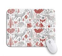 Tappetino Per Mouse Red Bear Cute Christmas Pattern In Scandinavian Winter Silhouette Tappetini Mouse Personalizzato Confortevole Mousepad Forma Rettangolare, Per Computer, Ufficio, 25 x 30cm