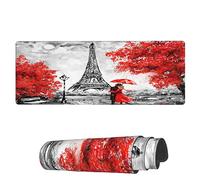 Tappetino per Mouse Red Eiffel Tower Lovers Romantic Paris Tappetini Mouse Base Antiscivolo in Gomma Mousepad Forma Rettangolare, per Scrivania, Laptop, Ufficio, 80x30cm