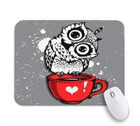 Tappetino Per Mouse Red Fun Cute Owl Cartoon Bird Hipster Character Coffee Tappetino Mouse Gaming Lavabile Impermeabile Sottomano, Per Gioco, Casa, 25 x 30cm