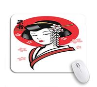 Tappetino per Mouse Red Japanese Geisha Asian Kimono Dress Hair Waiting Alone Tappetino per Il Mouse Antiscivolo Antipolvere Portatile Tappetini Mouse, per Computer, Gaming Mouse, 25 x 30cm