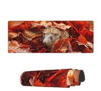 Tappetino per Mouse Red Leaves Autumn Hedgehog Tappetino Mouse Gaming Impermeabile Mousepad Forma Rettangolare, per Computer, Gaming Mouse, Scrivania, 80x30cm