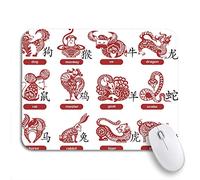 Tappetino per Mouse Red Sign Chinese Papercut Zodiac Cut Astrology Animal Tiger Tappetino Mouse Portatile Base Antiscivolo in Gomma Tappetino Mouse Gaming, per Laptop, Gioco, 25 x 30cm