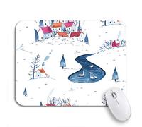 Tappetino Per Mouse Red Winter Watercolor Pattern Small Town Farms Houses Hills Mousepad Forma Rettangolare Lavabile Portatile Tappetino Mouse Pad, Per Gioco, Scrivania, 25 x 30cm