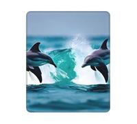 Tappetino per mouse rettangolare con stampa di delfini nel mare, tappetino per mouse con base in gomma antiscivolo, 30,5 x 25,4 cm