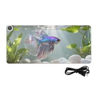 Tappetino per mouse riscaldato in pelle con bellissimo pesce combattente, 80 x 33 cm, scaldamani, tappetino da lavoro per tavolo da ufficio