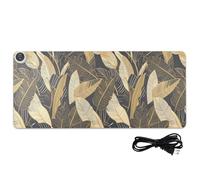 Tappetino per mouse riscaldato in pelle con foglie di banana, linee semplici e dorate, 80 x 33 cm, antiscivolo, per scrivania di grandi dimensioni, essenziale per scrivere