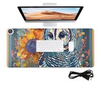 Tappetino per mouse riscaldato in pelle con gufo sbarrato, 80 x 33 cm, antiscivolo, per scrivania, scrittura, studio