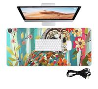 Tappetino per mouse riscaldato in pelle con gufo sbarrato, 80 x 33 cm, tappetino per computer invernale per accessori da scrivania da ufficio