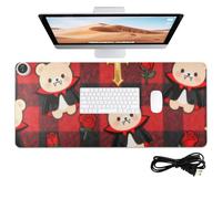 Tappetino per mouse riscaldato in pelle con motivo gotico a quadri nero e rosso, 80 x 33 cm, antiscivolo, tappetino da tavolo per ufficio, scrivania per computer portatile, per giocare e scrivere