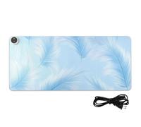 Tappetino per mouse riscaldato in pelle con piume azzurre 80 x 33 cm, tappetino antiscivolo per tastiera da scrivania