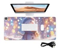 Tappetino per mouse riscaldato in pelle con pupazzo di neve realistico, 80 x 33 cm, antiscivolo, per scrivania di grandi dimensioni, per giocare e scrivere