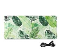 Tappetino per mouse riscaldato in pelle verde acquerello tropicale con foglie di albero da gioco 89,9 x 39,9 cm tappetino per computer caldo invernale per computer da tavolo, giochi, studio