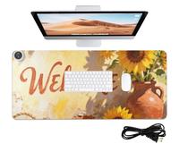 Tappetino per mouse riscaldato in PU caldo con girasole di benvenuto 80 x 33 cm antiscivolo tappetino da scrivania per tastiera scrivania Decor