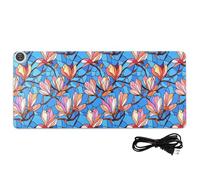 Tappetino per mouse riscaldato in PU con fiori di magnolia in fiore 80 x 33 cm, tappetino per tastiera invernale per computer da tavolo per scrivere